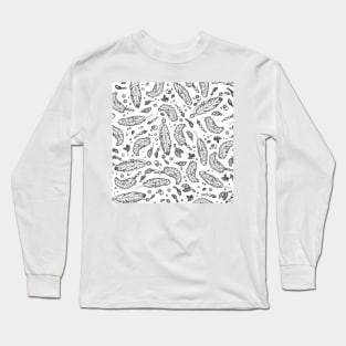 BW Feathers Pattern Long Sleeve T-Shirt